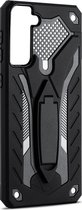 Mobigear Hoesje geschikt voor Samsung Galaxy S21 Telefoonhoesje Hardcase | Mobigear Armor Stand Backcover Shockproof met Standaard | Schokbestendig Galaxy S21 Telefoonhoesje | Anti Shock Proof - Zwart