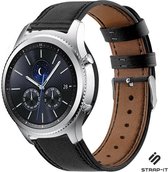 Leer Smartwatch bandje - Geschikt voor  Samsung Gear S3 bandje leer - strak zwart - Strap-it Horlogeband / Polsband / Armband