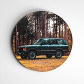 Range Rover auto groen op muurcirkel | fotoprint op forex | wanddecoratie - 90x90cm, Dibond