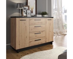 Meubella - Dressoir Incala - Eiken - Zwart - 135 cm