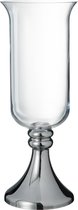 J-Line Windlicht Op Voet Glas Transparant/Zilver Large 18X18X48Cm