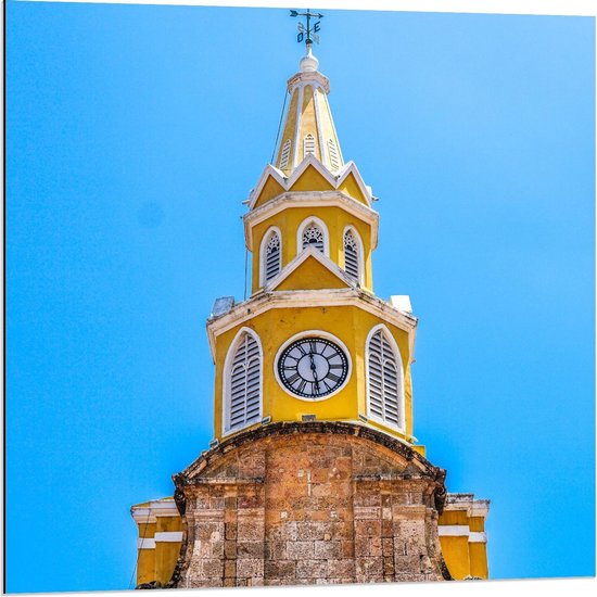Dibond - Clock Tower Monument in Colombia - 80x80cm Foto op Aluminium (Wanddecoratie van metaal)