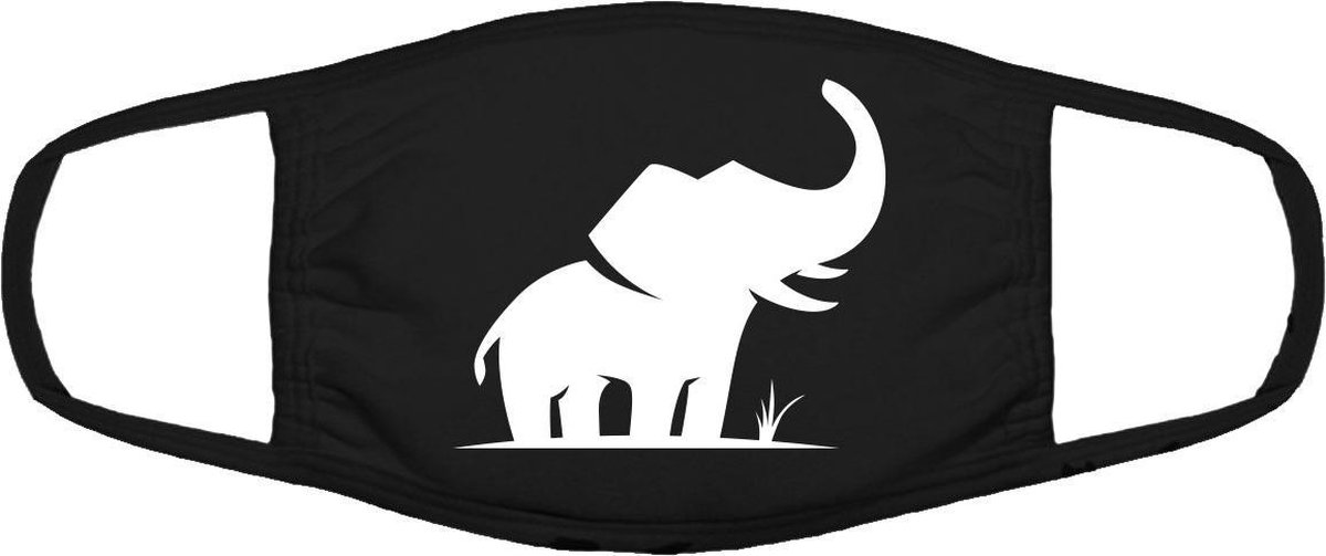 Olifant mondkapje | dier | dierendag | Afrika | safari | grappig | gezichtsmasker | bescherming | bedrukt | logo | Zwart mondmasker van katoen, uitwasbaar & herbruikbaar. Geschikt voor OV
