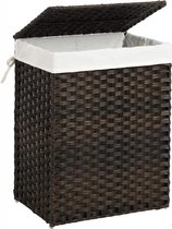XL Luxe Opvouwbare Rotan Wasmand Met Deksel - Wasgoed Mand - Wasbox Inclusief Stevige Uitneembare Katoenen Waszak Met Handvatten - Laundry Basket Met Hengsel - 90 Liter - Bruin