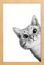 JUNIQE - Poster in houten lijst Sneaky Cat illustratie -30x45 /Grijs