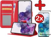 Samsung S20 Hoesje Book Case Met 2x Screenprotector - Samsung Galaxy S20 Case Wallet Hoesje Met 2x Screenprotector - Rood