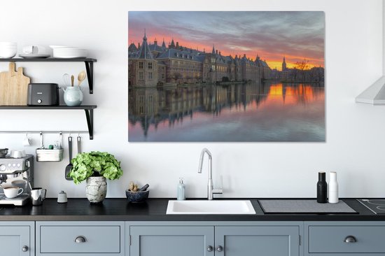 Beau ciel orange au dessus de la Haye Toile 140x90 cm - Tirage photo sur toile (Décoration murale salon / chambre)