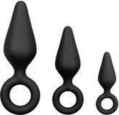 Zwarte buttplugs met trekring - setje