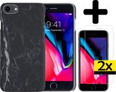 Hoes voor iPhone 7 Hoesje Marmer Case Zwart Hard Cover Met 2x Screenprotector - Hoes voor iPhone 7 Case Marmer Hoesje Met 2x Screenprotector - Zwart