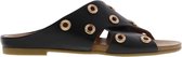 Tango | Mila 3-a black leather cross slipper rings - cognac sole | Maat: 40