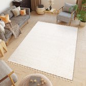 Tapiso Boho Vloerkleed Hoogpolig Tapijt Met Kwastjes Bohemian Maat- 140x200