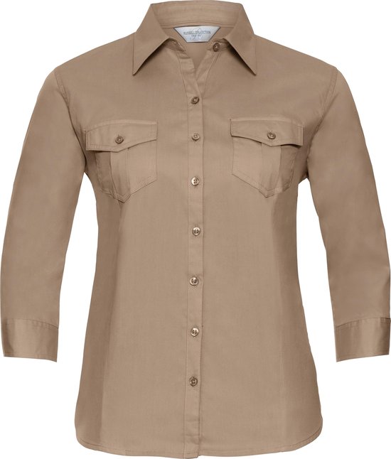 Foto: Russell collectie dames dames roll sleeve 3 4 mouw werkoverhemd khaki 