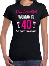 Verjaardag t-shirt 40 jaar - this beautiful woman is 40 give wine - zwart - dames - veertig jaar cadeau shirt L