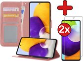 Samsung A52 Hoesje Book Case Met 2x Screenprotector - Samsung Galaxy A52 Hoesje Wallet Case Portemonnee Hoes Cover - rose Goud