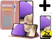 Hoesje Geschikt voor Samsung A32 5G Hoesje Book Case Hoes Wallet Cover Met 2x Screenprotector - Hoes Geschikt voor Samsung Galaxy A32 5G Hoesje Bookcase Hoes - Rosé goud