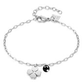 Twice As Nice Armband in edelstaal, klaver en onyx  16 cm+3 cm