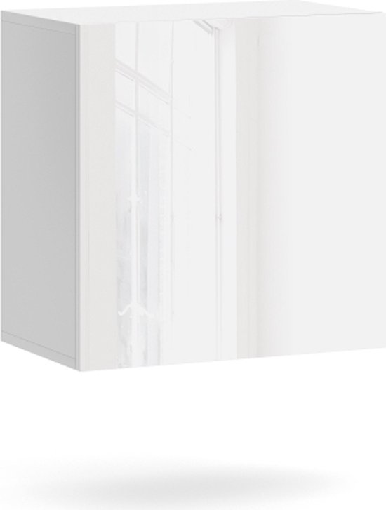 Hangkast Vierkant & Hoogglans Wit 50x30x50 cm – Zwevende Witte Kast Clean design –... | bol.com