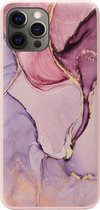 ADEL Siliconen Back Cover Softcase Hoesje Geschikt Voor iPhone 12 (Pro) - Marmer Roze Goud Paars