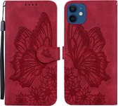 Retro Skin Feel Butterflies Embossing Horizontale Flip Leather Case met houder & kaartsleuven & portemonnee voor iPhone 12 mini (rood)