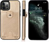 Schokbestendig PU-leer + TPU-beschermhoes met kaartsleuf en lanyard voor iPhone 12/12 Pro (goud)