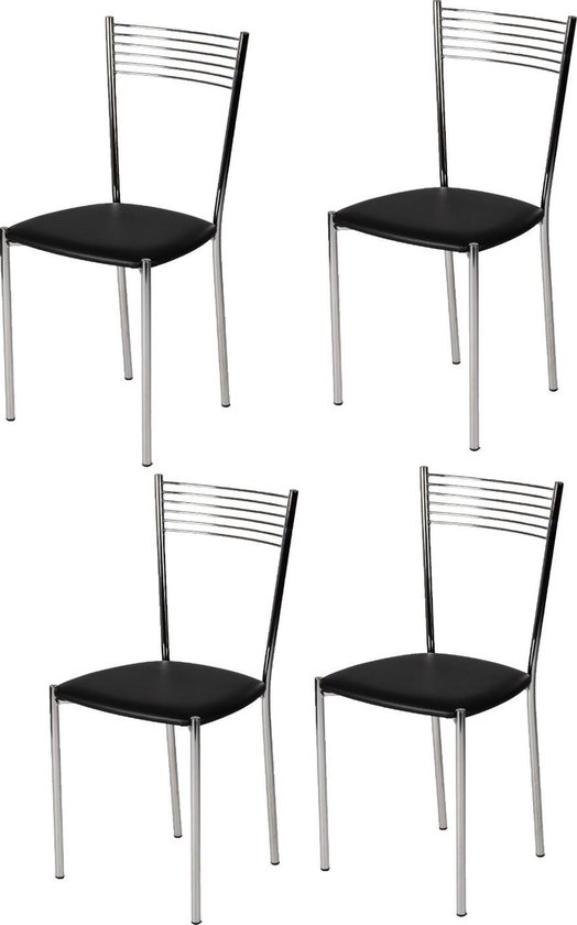 Tommychairs - Ensemble de 4 chaises modernes modèle Elegance. Très approprié pour la cuisine, la salle à manger, mais aussi pour la restauration. Structure en acier chromé avec assise de chaise en similicuir noir