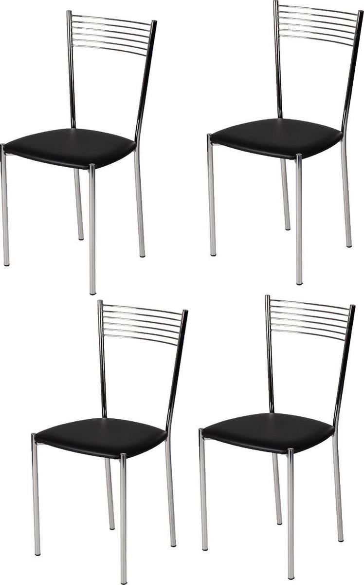 Tommychairs Elegance - Eetkamerstoelen - Set van 4 - Chroom & Zwart - Kunstleer