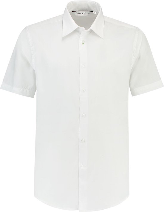 L&S Shirt poplin mix met korte mouwen voor heren wit - 6XL