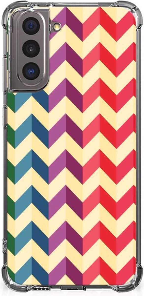 Samsung Galaxy S21 Doorzichtige Silicone Hoesje Zigzag Multi Color