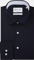 Michaelis Slim Fit overhemd - donkerblauw twill (contrast) - Strijkvrij - Boordmaat: 43