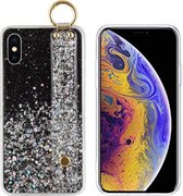 BackCover met handige Strap en Ring - Telefoonhoesje - Hoesje voor Apple iPhone X/XS - Zwart met glitter