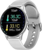 Belesy® Callisto - Smartwatch Dames – Smartwatch Heren - Horloge - Stappenteller - Kleurenscherm - Koortsmeter – Bloeddruk - Full Touch - Maak je eigen wijzerplaat – Zilver - Grijs – Siliconen - Moederdag