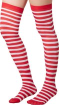 dressforfun - Gestreepte overknee-kousen rood-wit - verkleedkleding kostuum halloween verkleden feestkleding carnavalskleding carnaval feestkledij partykleding - 303443