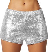 dressforfun - Pailletten-short zilver XXL - verkleedkleding kostuum halloween verkleden feestkleding carnavalskleding carnaval feestkledij partykleding - 303895