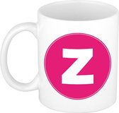 Mok / beker met de letter Z roze bedrukking voor het maken van een naam / woord of team