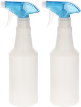 3x stuks waterverstuivers/spuitflessen 500 ml transparant met blauw/transparante spuitkop - Plantenspuiten/schoonmaakspuiten