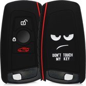 kwmobile autosleutel hoesje voor BMW 3-knops draadloze autosleutel (alleen Keyless Go) - Autosleutel behuizing in wit / zwart / rood - Don't Touch My Key design