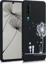 kwmobile telefoonhoesje compatibel met Huawei P30 - Hoesje voor smartphone in wit / zwart - Paardenbloemen Liefde design