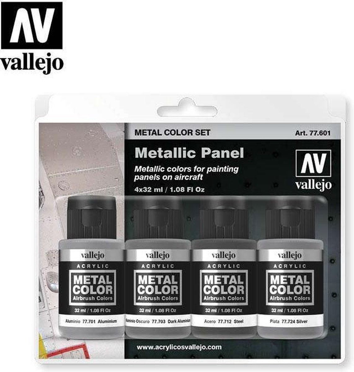 Vallejo Hobbyverf - 77601 Metallic Panel - Metal Color Set Verf set - 4x 32 ml