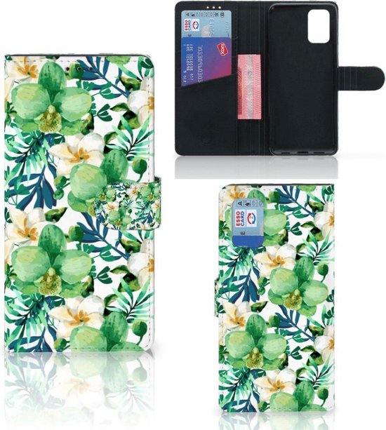 Bookcase Geschikt voor Samsung Galaxy A02s Flip Cover Geschikt voor Samsung M02s GSM Hoesje Orchidee Groen