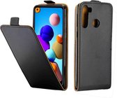 Voor Galaxy A21 zakelijke stijl verticale flip TPU lederen tas met kaartsleuf (zwart)