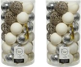 74x morceaux de boules de Noël en plastique argent/perle/blanc 6 cm - mat/brillant/paillettes - Boules de Noël en plastique incassables