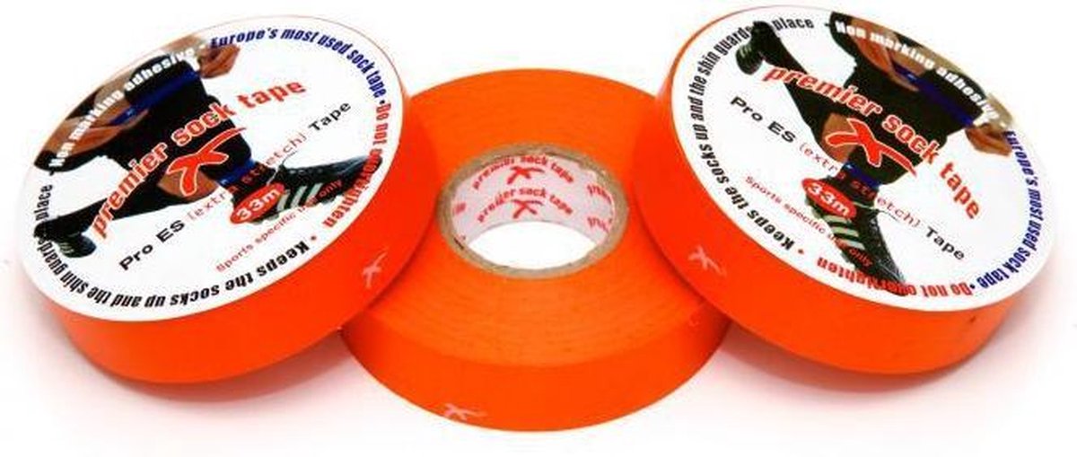 Premier Socktape - Voetbalsokken - Sokophouders - Voetbal Tape - Sokkentape - Kousentape - 33m x 19mm - Oranje