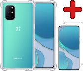OnePlus 8T Hoesje Transparant Siliconen Shockproof Case Met Screenprotector - OnePlus 8T Hoes Silicone Shock Proof Cover Met Screenprotector - Transparant