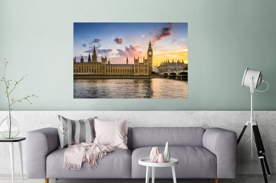 Poster Coucher de soleil derrière Big Ben à Londres 180x120 cm - Tirage photo sur Poster (décoration murale salon / chambre) XXL / Groot format!