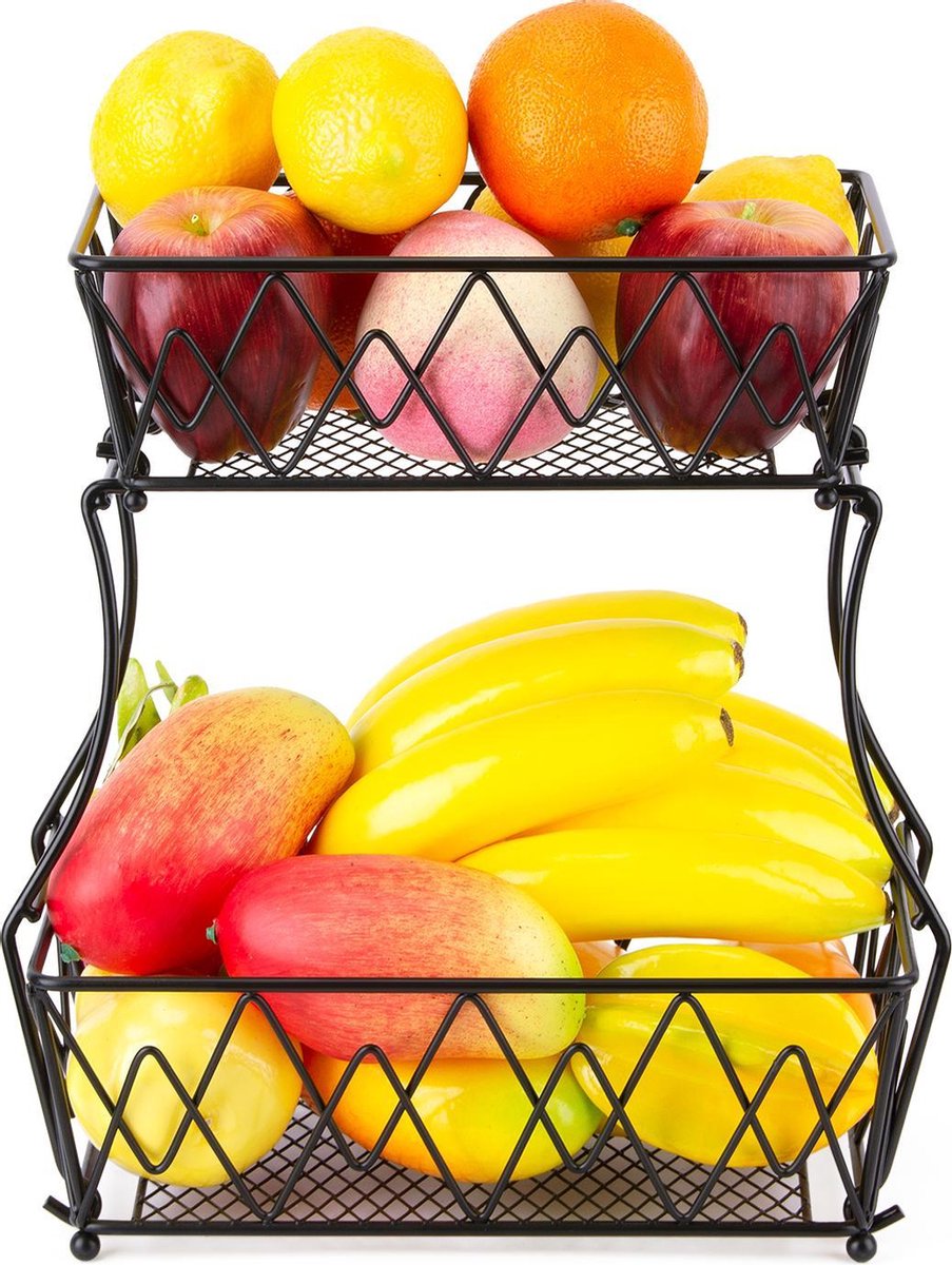 Cgoods fruitschaal 2 laags - fruitschaal - fruitmand - fruitschaal etagere - schaal - zwart