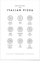 JUNIQE - Poster Pizzasoorten -60x90 /Wit & Zwart