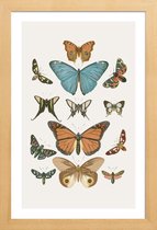 JUNIQE - Poster met houten lijst Vlinders -13x18 /Grijs & Ivoor