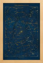 JUNIQE - Poster met houten lijst Constellations gouden -20x30 /Blauw &