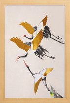 JUNIQE - Poster met houten lijst Swooping Cranes gouden -20x30 /Goud &