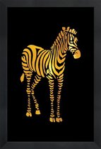 JUNIQE - Poster met houten lijst Zebra gouden -13x18 /Goud & Zwart